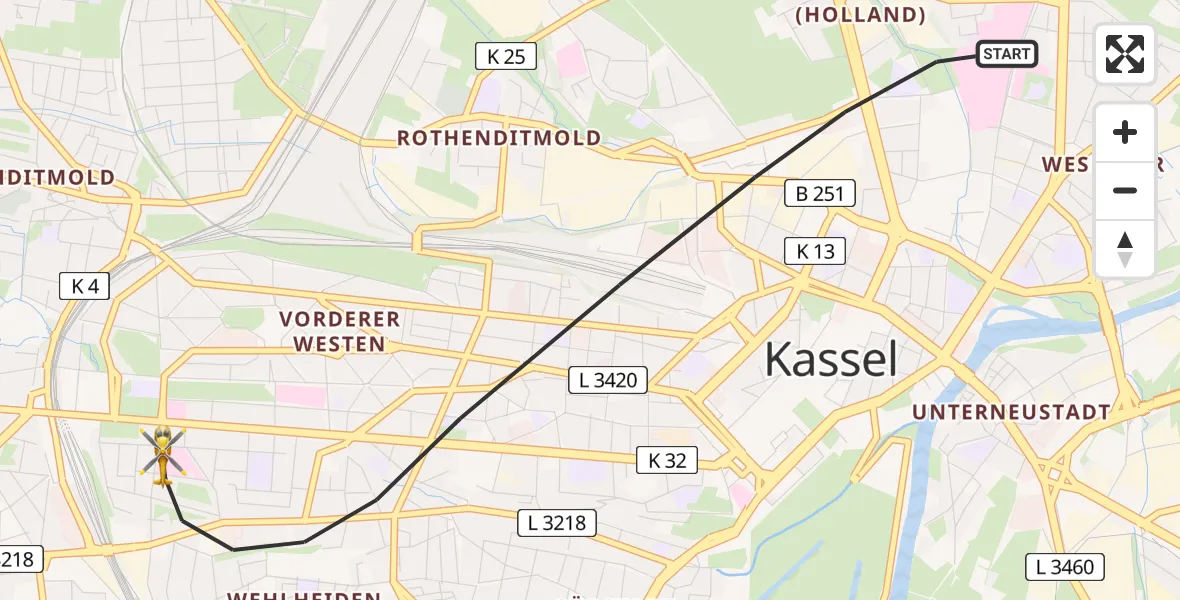 Flugroute Rettungshubschrauber Kassel - Kassel, 06 April 2026, 11:31