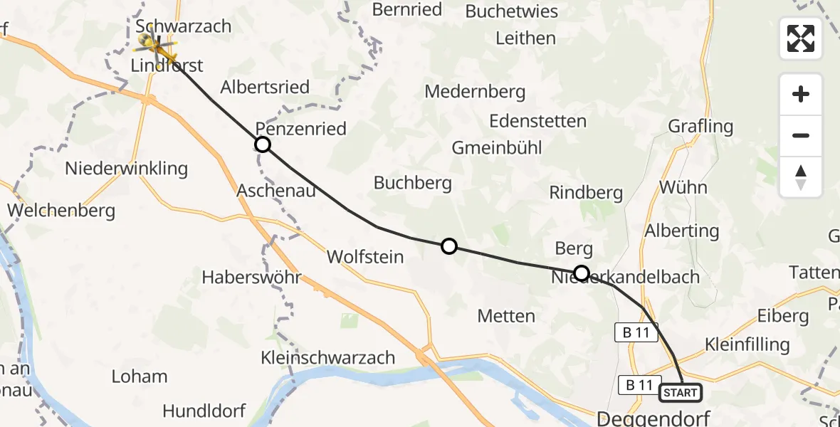 Flugroute Rettungshubschrauber Deggendorf - Schwarzach, 06 April 2026, 11:31
