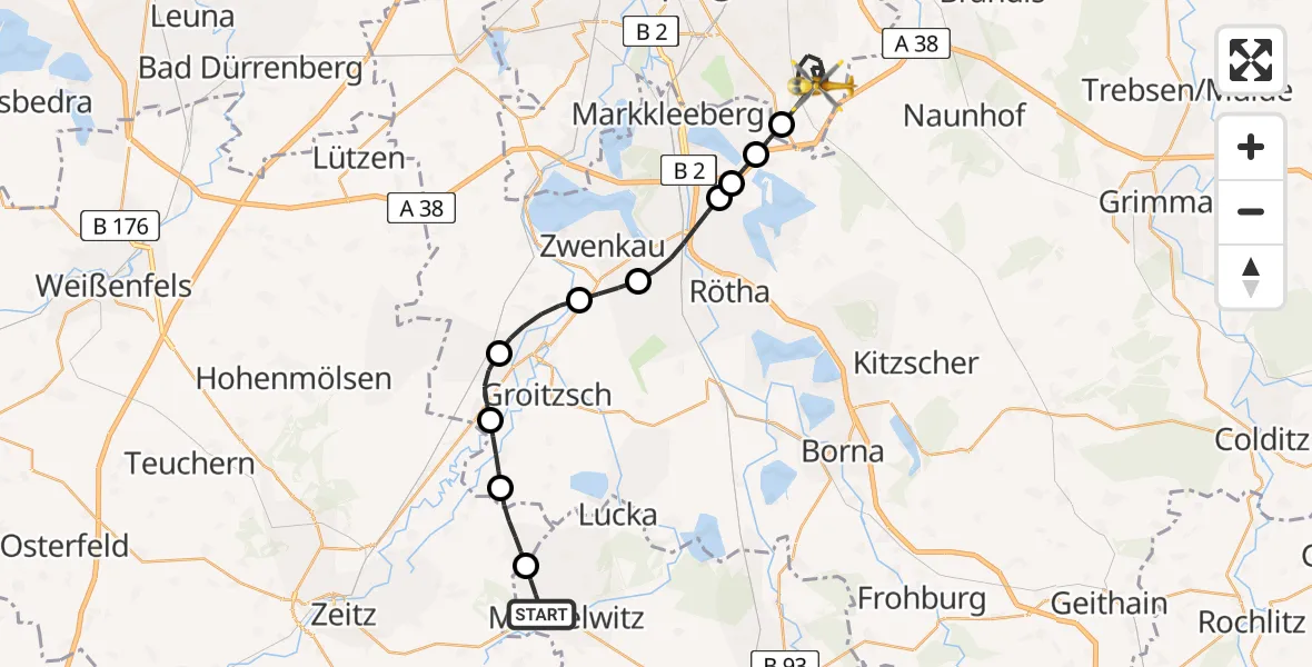 Flugroute Rettungshubschrauber Meuselwitz - Leipzig, 06 April 2026, 11:32