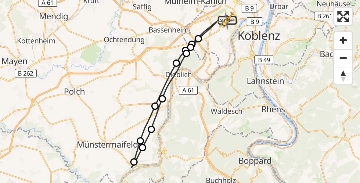 Flugroute Rettungshubschrauber Koblenz - Koblenz, 06 April 2026, 11:35