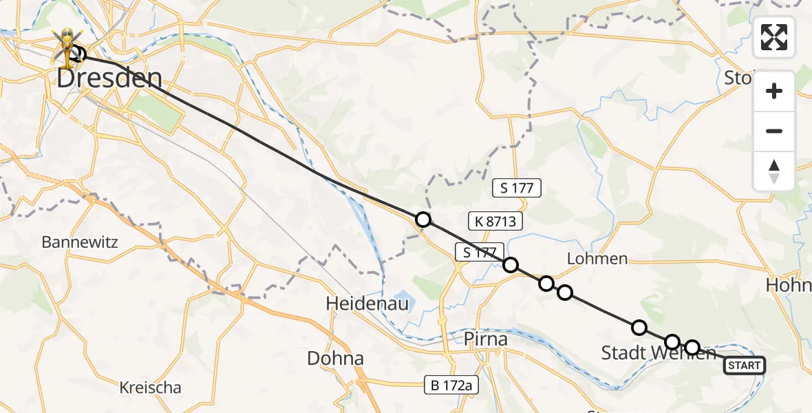 Flugroute Rettungshubschrauber Rathen - Dresden Friedrichstadt Hospital, 06 April 2026, 11:41