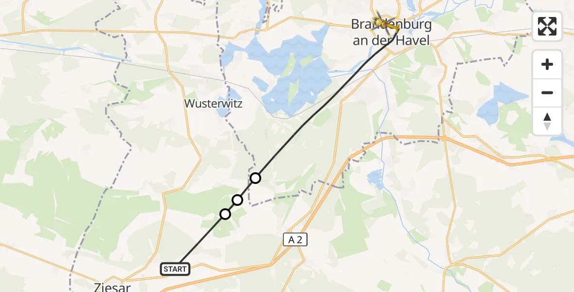 Flugroute Rettungshubschrauber Ziesar - Brandenburg an der Havel, 06 April 2026, 11:45