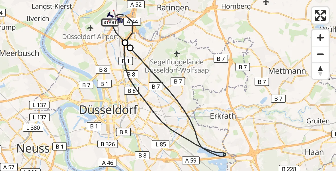 Flugroute Polizeihubschrauber Düsseldorf Flughafen - Düsseldorf Flughafen, 06 April 2026, 11:53