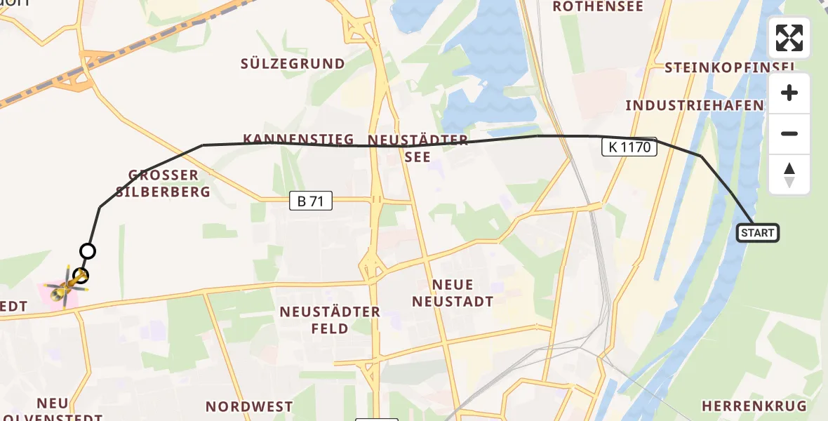 Flugroute Rettungshubschrauber Magdeburg - Magdeburg Hospital, 06 April 2026, 11:54