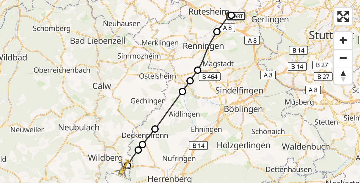 Routekaart van de vlucht: Rettungshubschrauber nach Wildberg, K 4355