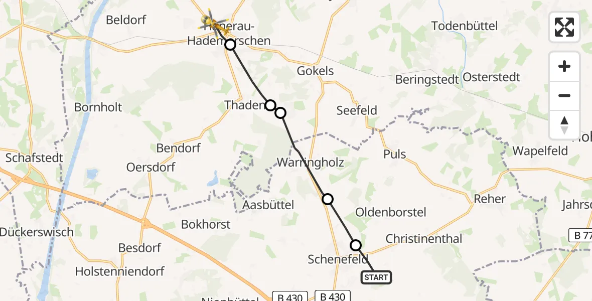 Flugroute Rettungshubschrauber Pöschendorf - Hanerau-Hademarschen, 06 April 2026, 11:58