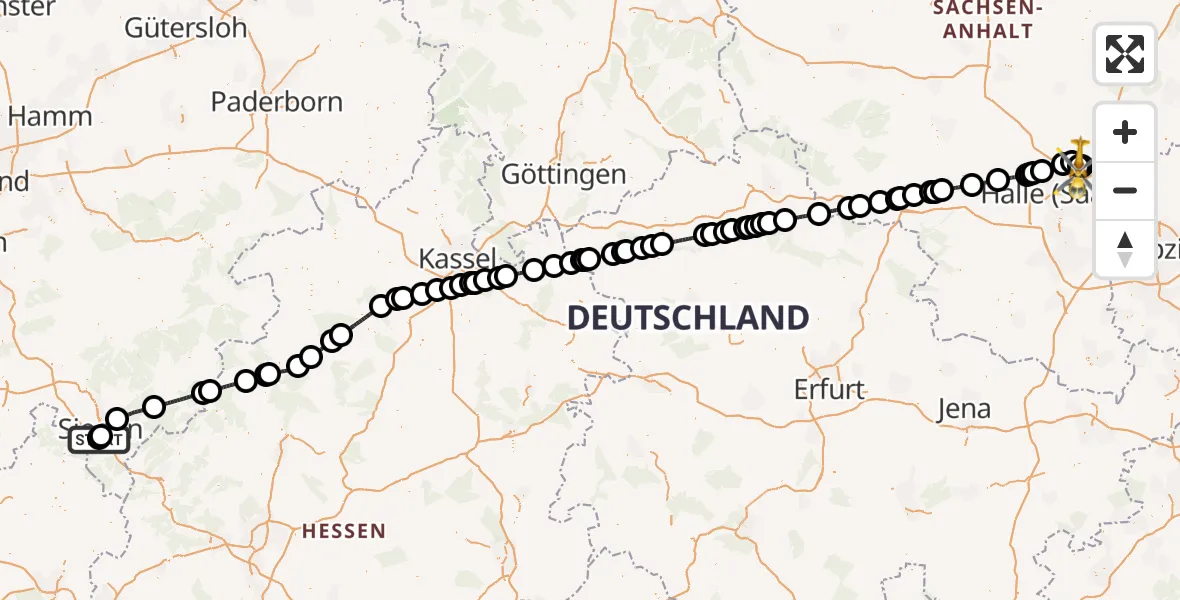 Flugroute Rettungshubschrauber Evangelisches Jung-Stilling Hospital - Halle-Oppin Flugplatz, 06 April 2026, 12:02