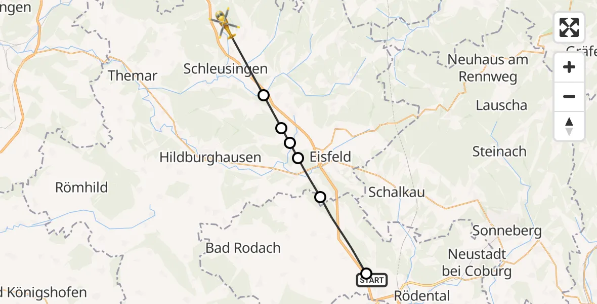 Flugroute Rettungshubschrauber Lautertal - Schleusingen, 06 April 2026, 12:09
