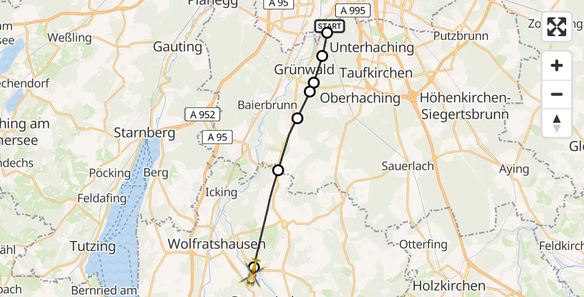 Flugroute Rettungshubschrauber ADAC Air Rescue Center Hubschrauberlandeplatz (Christoph 1) - Geretsried, 06 April 2026, 12:10