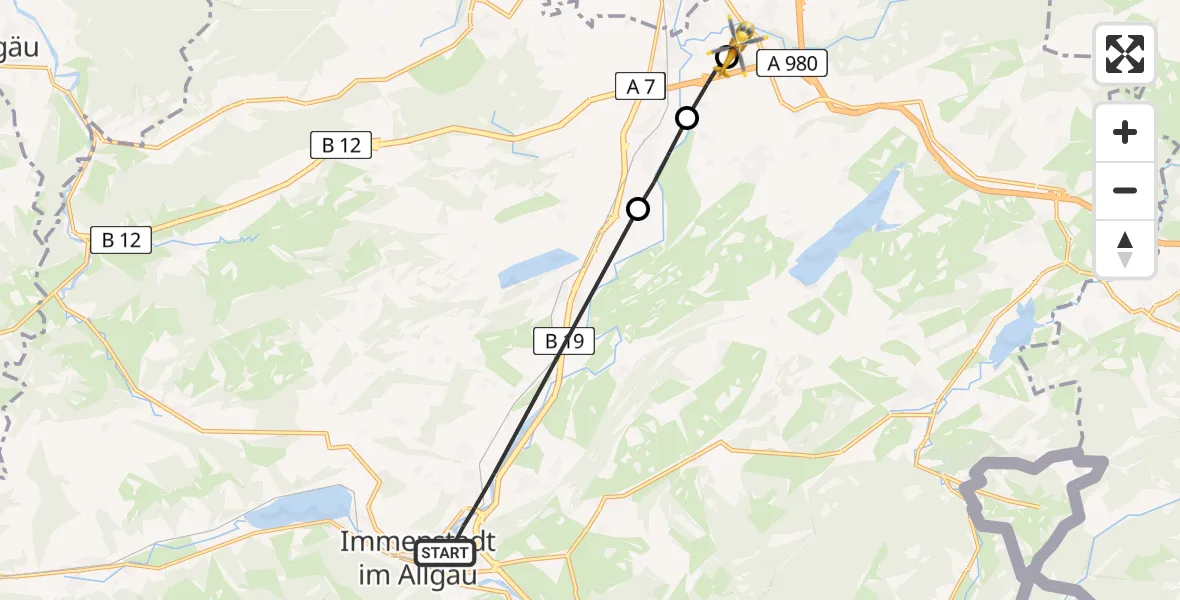Flugroute Rettungshubschrauber Immenstadt i.Allgäu - Kempten-Durach Flugplatz, 06 April 2026, 12:19