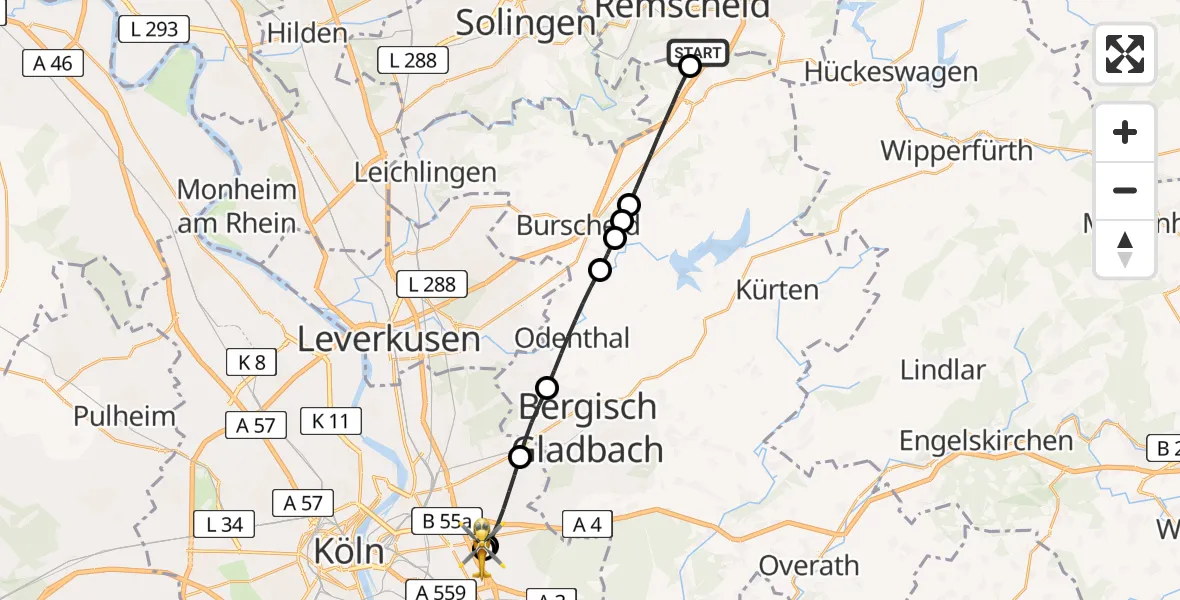 Flugroute Rettungshubschrauber Remscheid - Merheim Hospital, 06 April 2026, 12:20