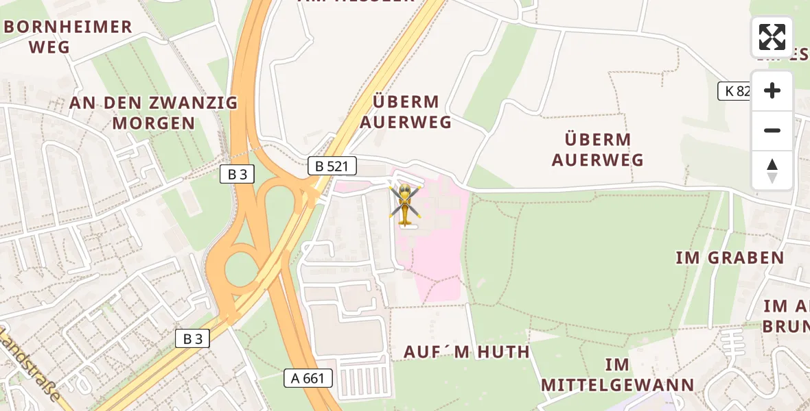 Flugroute Rettungshubschrauber Frankfurt am Main Accident Hospital Roof - Frankfurt am Main Accident Hospital Roof, 06 April 2026, 12:22