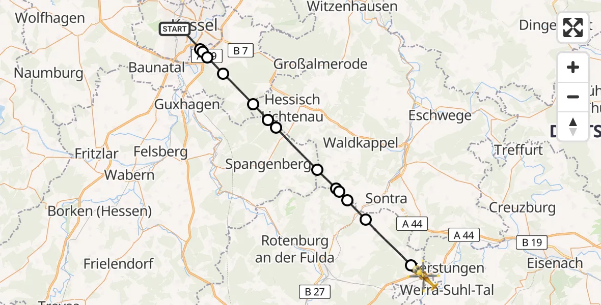Flugroute Rettungshubschrauber Kassel - Wildeck, 06 April 2026, 12:29
