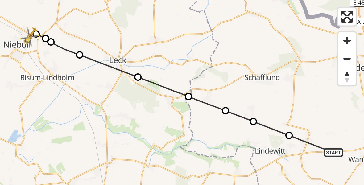 Flugroute Rettungshubschrauber Großenwiehe - Niebüll, 06 April 2026, 12:31