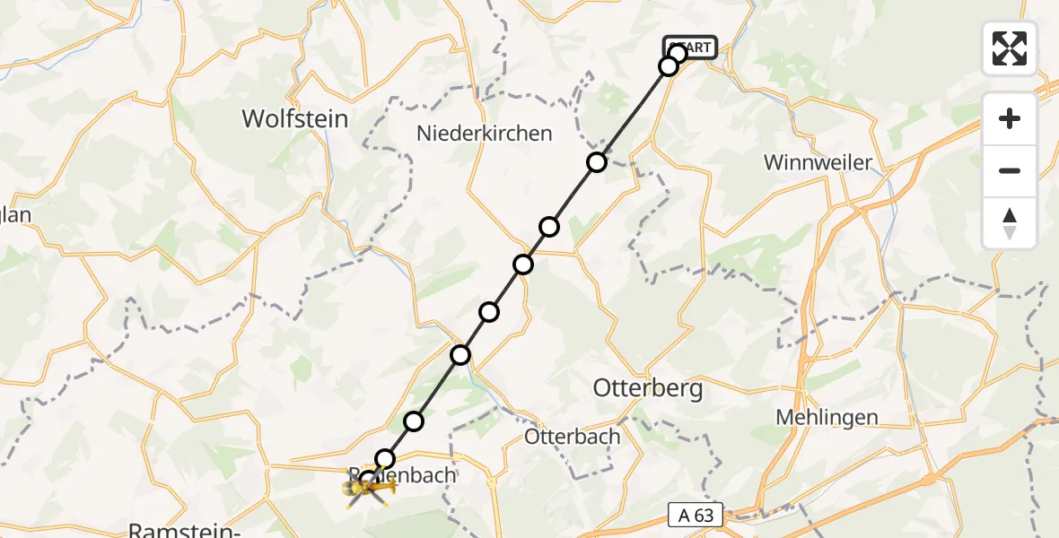 Flugroute Rettungshubschrauber Imsweiler UL - Rodenbach, 06 April 2026, 12:45