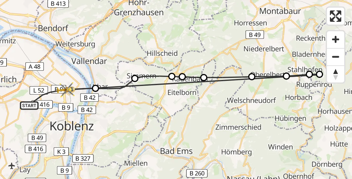 Flugroute Rettungshubschrauber Koblenz - Koblenz, 06 April 2026, 12:52