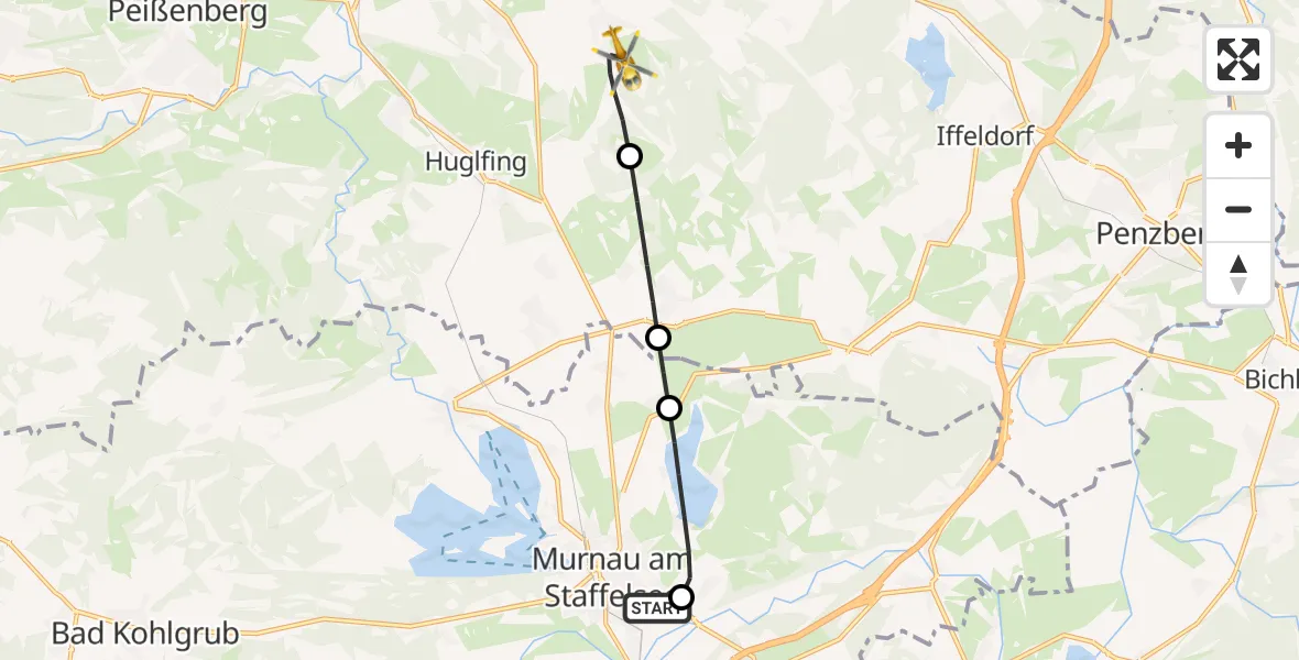 Flugroute Rettungshubschrauber Murnau Accident Hospital - Eberfing, 06 April 2026, 12:53