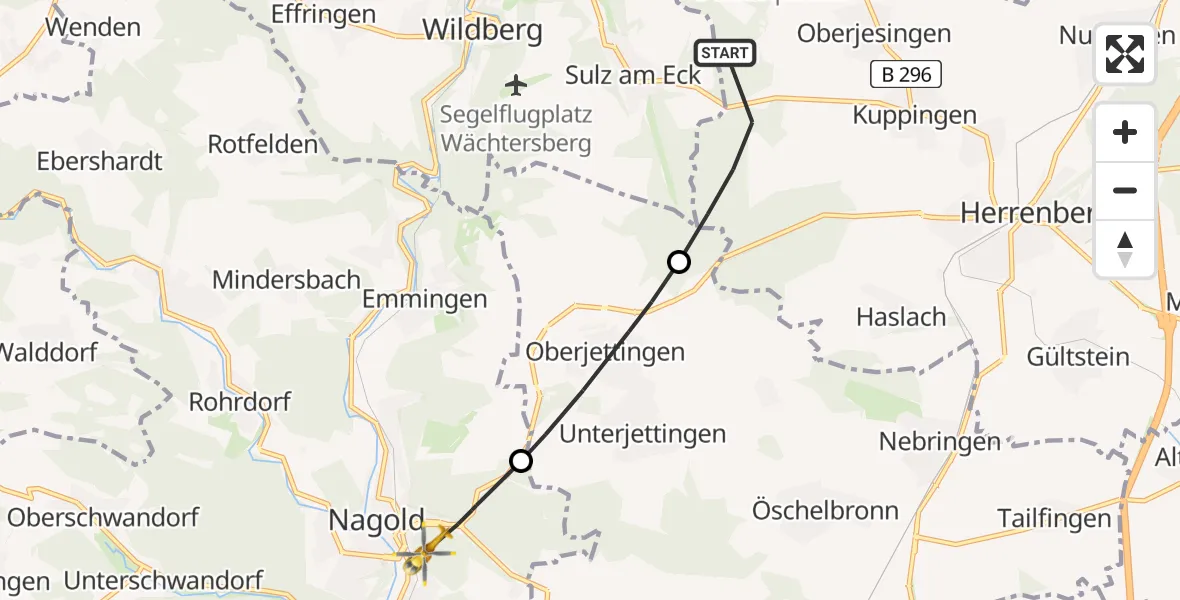 Flugroute Rettungshubschrauber Herrenberg - Nagold, 06 April 2026, 12:58