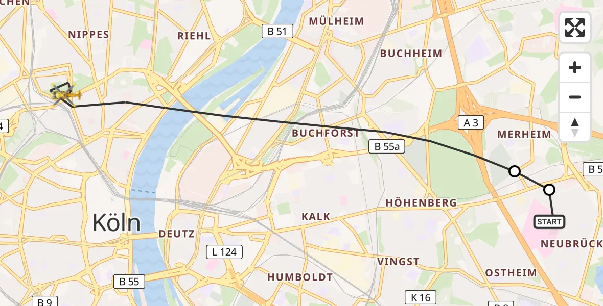 Flugroute Rettungshubschrauber Merheim Hospital - Köln, 06 April 2026, 13:04