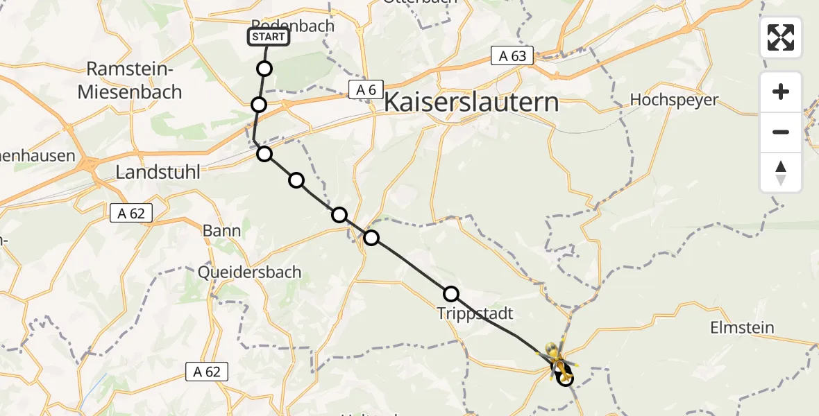 Routekaart van de vlucht: Rettungshubschrauber nach Trippstadt, L 499