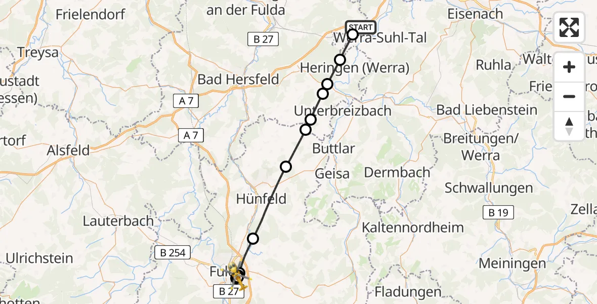 Flugroute Rettungshubschrauber Wildeck - Fulda Hospital, 06 April 2026, 13:12