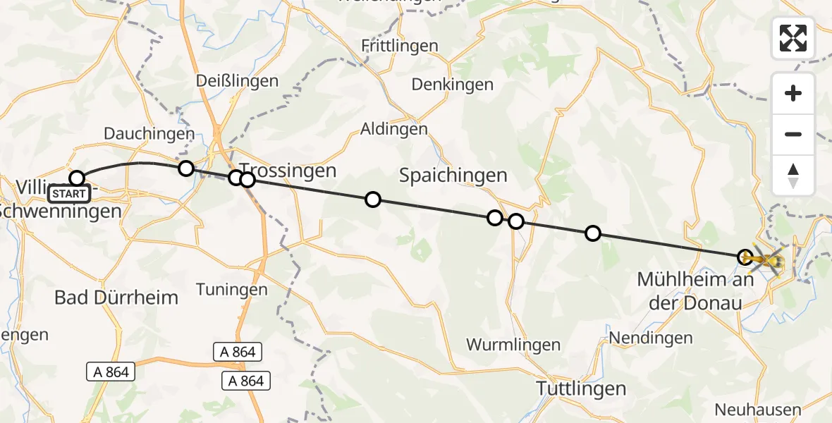 Flugroute Rettungshubschrauber DRF Air Rescue Station Villingen-Schwenningen Hubschrauberlandeplatz (Christoph 11) - Fridingen an der Donau, 06 April 2026, 13:16