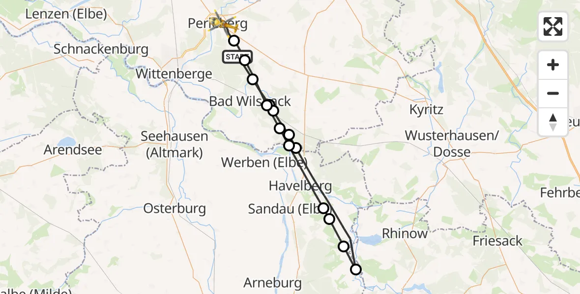 Flugroute Rettungshubschrauber Plattenburg - Perleberg, 06 April 2026, 13:22