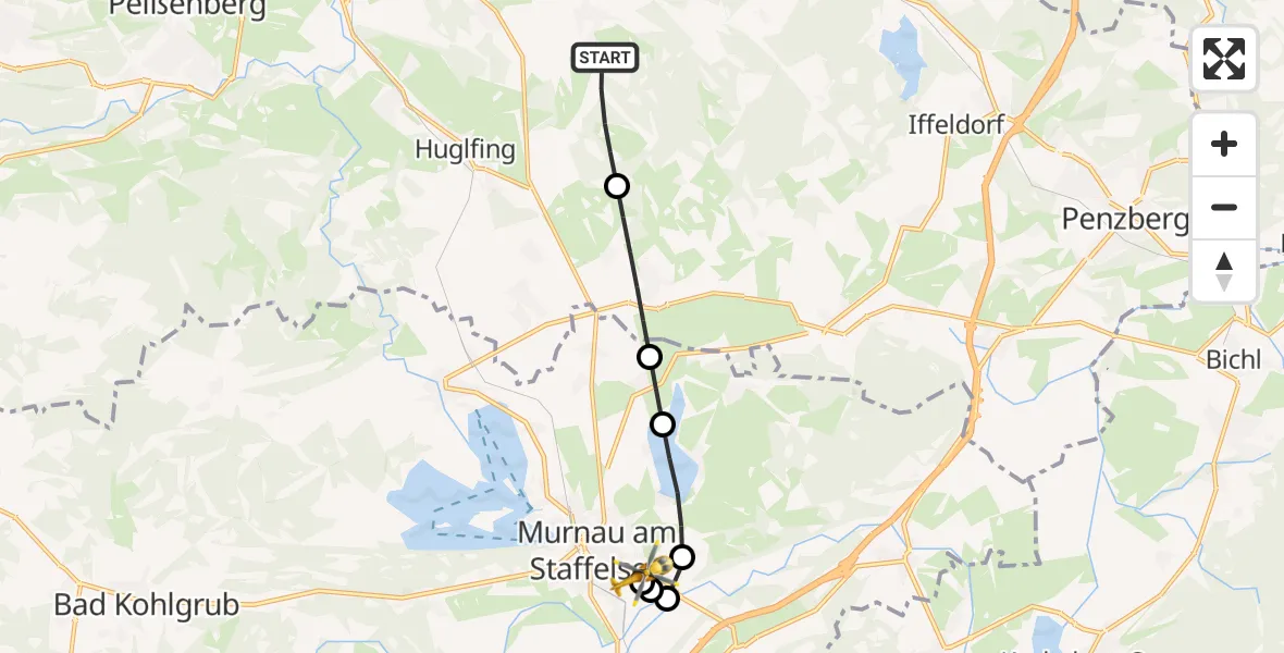 Flugroute Rettungshubschrauber Eberfing - Murnau Accident Hospital, 06 April 2026, 13:28