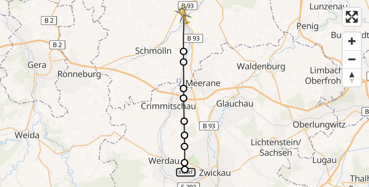 Flugroute Rettungshubschrauber ADAC Air Rescue Station Zwickau Hubschrauberlandeplatz - Nobitz, 06 April 2026, 13:28