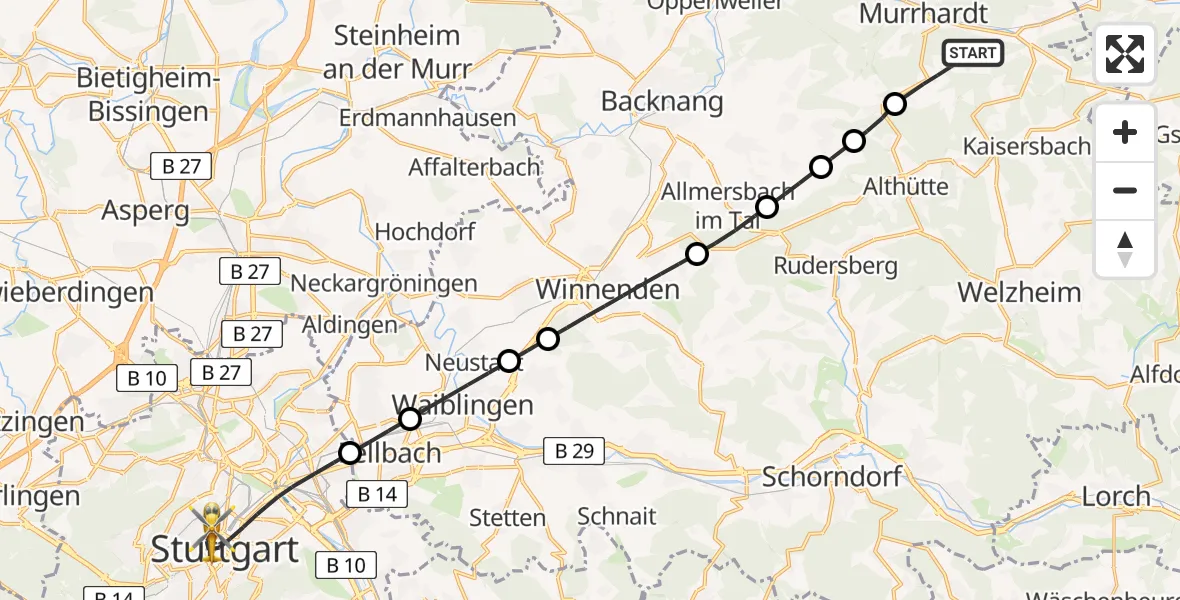 Flugroute Rettungshubschrauber Murrhardt - Stuttgart, 06 April 2026, 13:32