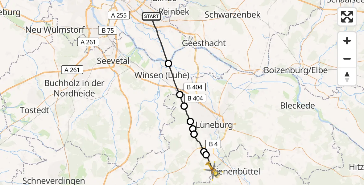 Flugroute Rettungshubschrauber Hamburg - Bienenbüttel, 06 April 2026, 13:37