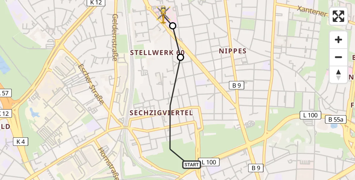 Flugroute Rettungshubschrauber Köln - Sankt Vinzenz Hospital, 06 April 2026, 13:38