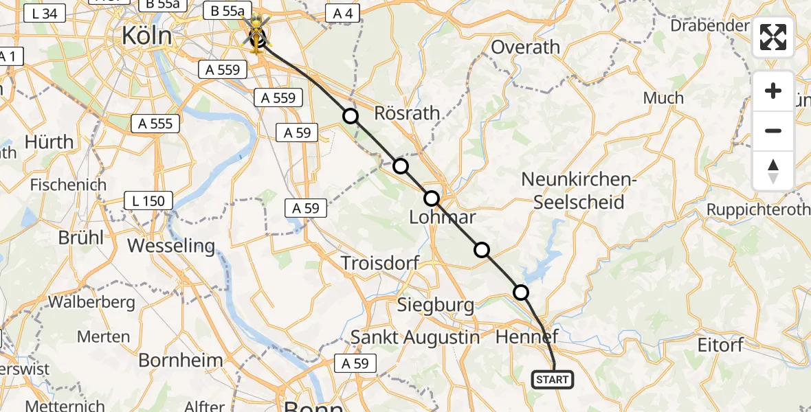Flugroute Ambulanzhubschrauber Hennef (Sieg) - Merheim Hospital, 06 April 2026, 13:38
