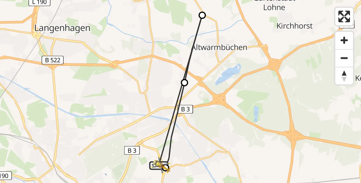 Flugroute Rettungshubschrauber Hannover Luftrettung Hubschrauberlandeplatz (Christoph 4) - Hannover Luftrettung Hubschrauberlandeplatz (Christoph 4), 06 April 2026, 13:38