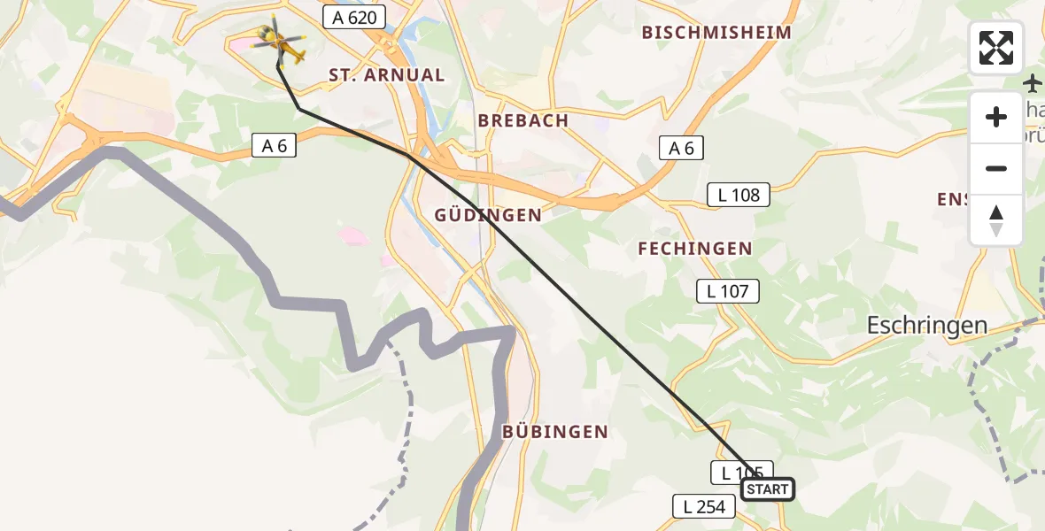 Flugroute Rettungshubschrauber Saarbrücken - Saarbrücken, 06 April 2026, 13:39