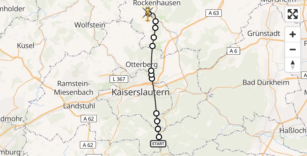 Flugroute Rettungshubschrauber Elmstein - Imsweiler UL, 06 April 2026, 13:46