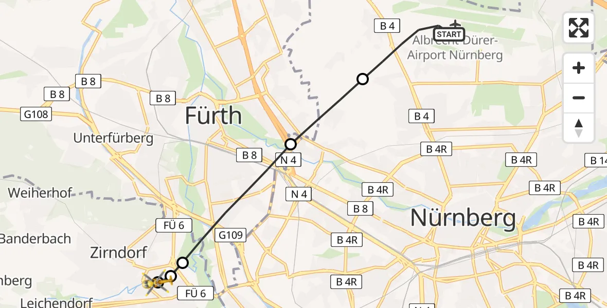Flugroute Rettungshubschrauber Flughafen Nuremberg - Zirndorf, 06 April 2026, 13:47