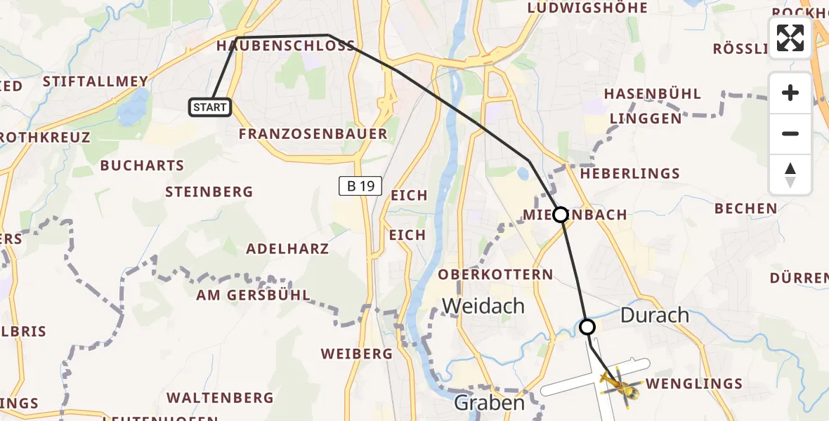 Flugroute Rettungshubschrauber Kempten (Allgäu) - Kempten-Durach Flugplatz, 06 April 2026, 13:48