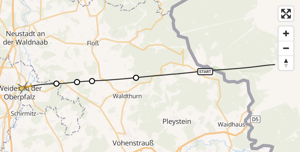 Flugroute Rettungshubschrauber Georgenberg - Weiden Hospital Hubschrauberlandeplatz, 06 April 2026, 13:57