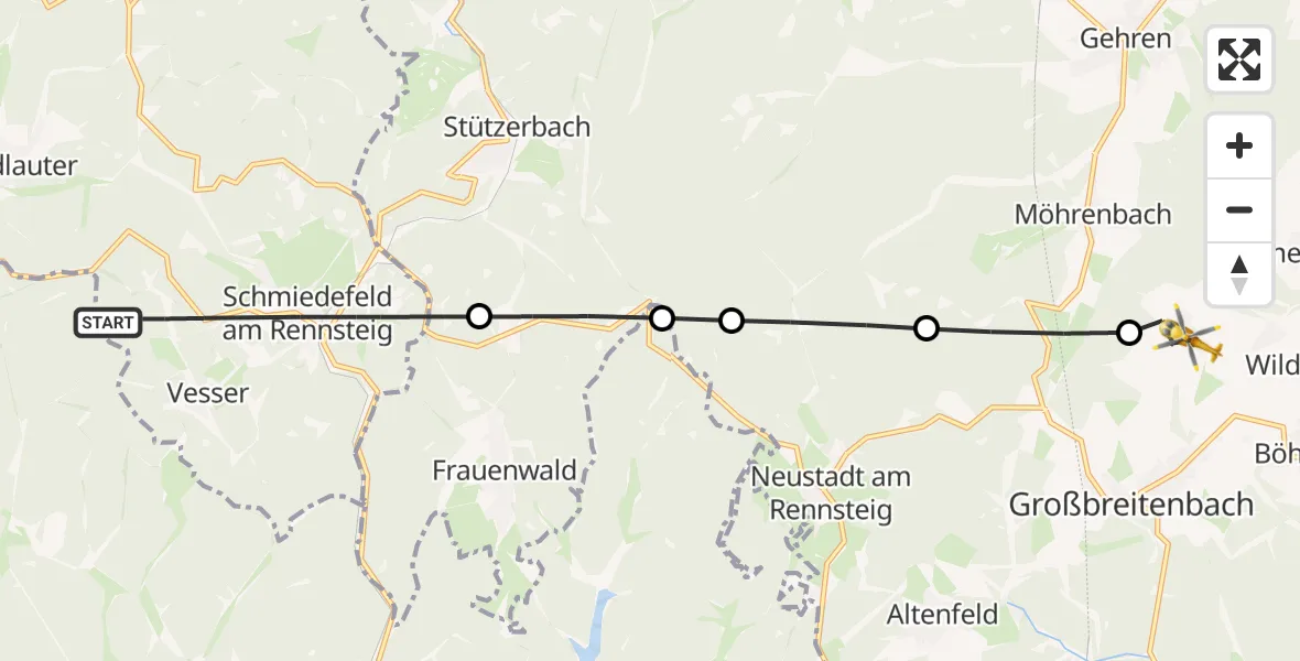 Flugroute Rettungshubschrauber Suhl - Großbreitenbach, 06 April 2026, 13:57