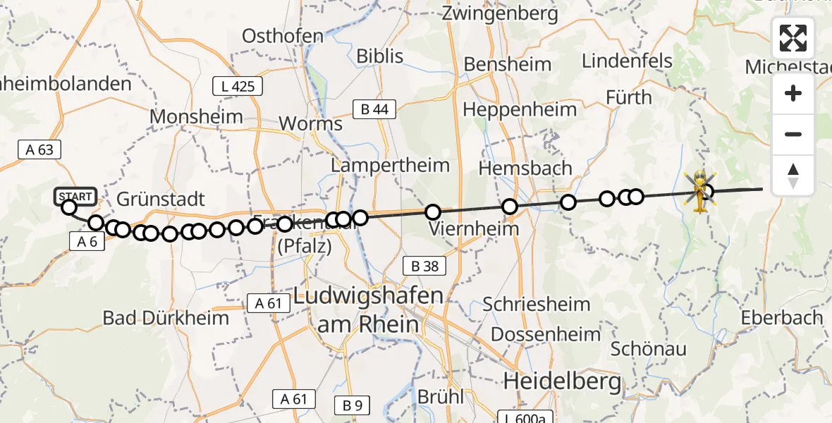 Flugroute Rettungshubschrauber Kerzenheim - Wald-Michelbach, 06 April 2026, 13:57
