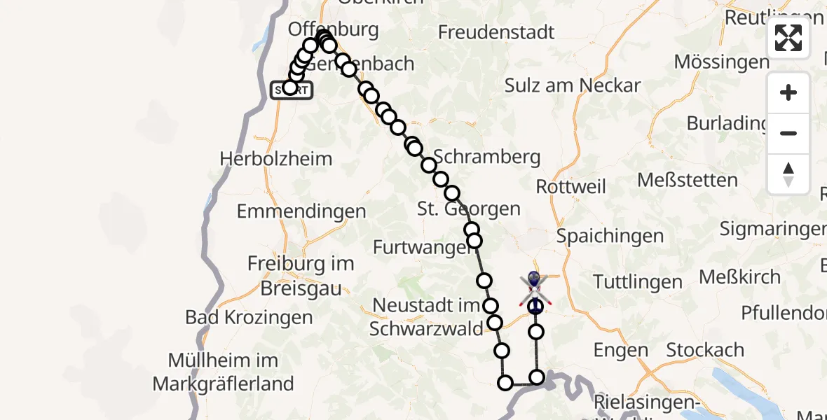 Flugroute Polizeihubschrauber Lahr/Schwarzwald - Donaueschingen-Villingen Flugplatz, 06 April 2026, 14:03