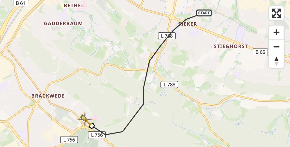 Flugroute Rettungshubschrauber Bielefeld - Luftrettungszentrum Bielefeld, 06 April 2026, 14:06