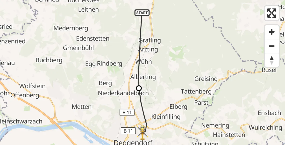 Flugroute Rettungshubschrauber Grafling - Deggendorf, 06 April 2026, 14:22