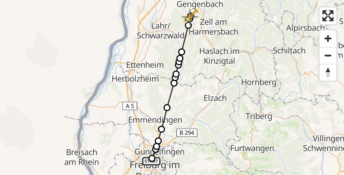 Flugroute Rettungshubschrauber Freiburg im Breisgau Flugplatz - Gengenbach, 06 April 2026, 14:22
