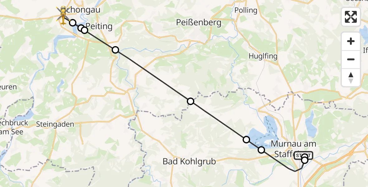 Flugroute Rettungshubschrauber Murnau Accident Hospital - Schongau, 06 April 2026, 14:25