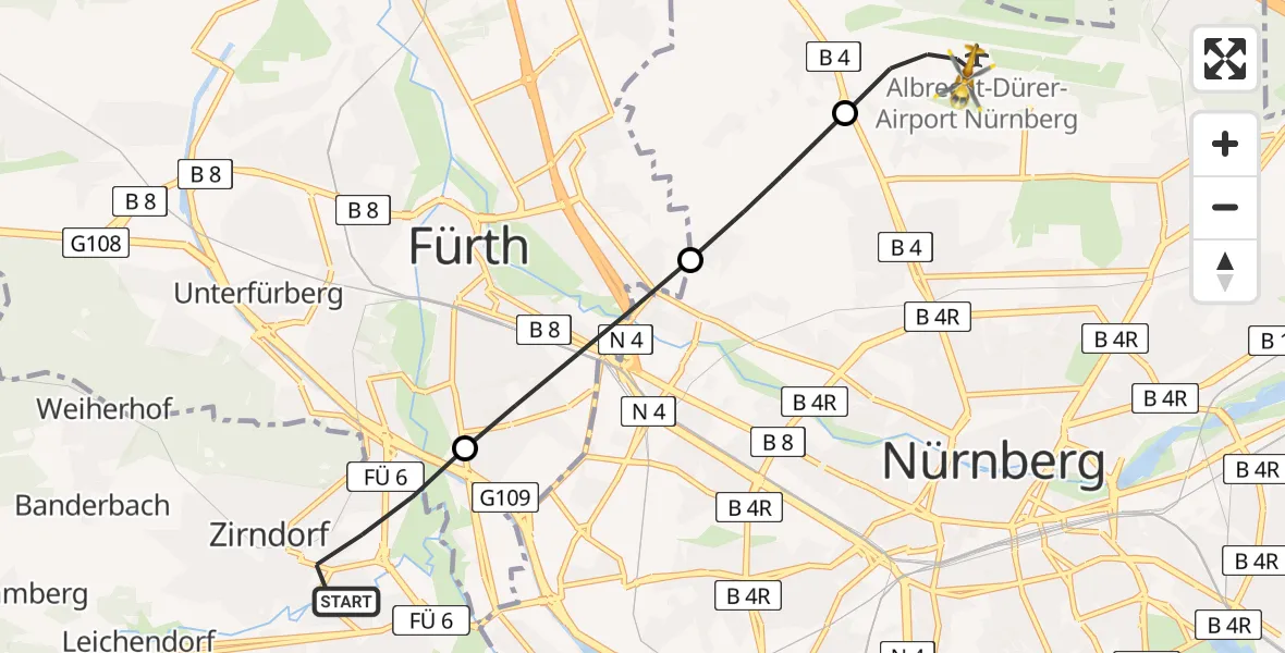 Flugroute Rettungshubschrauber Zirndorf - Flughafen Nuremberg, 06 April 2026, 14:26