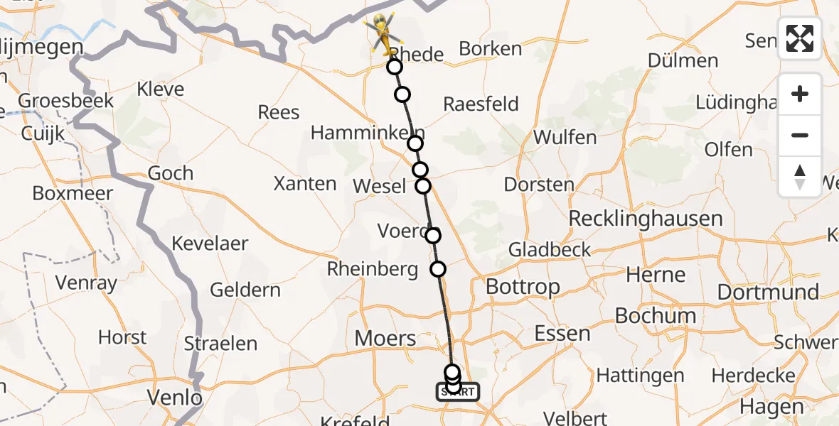 Flugroute Rettungshubschrauber Duisburg Air Rescue Hubschrauberlandeplatz (Christoph 9) - Bocholt, 06 April 2026, 14:28