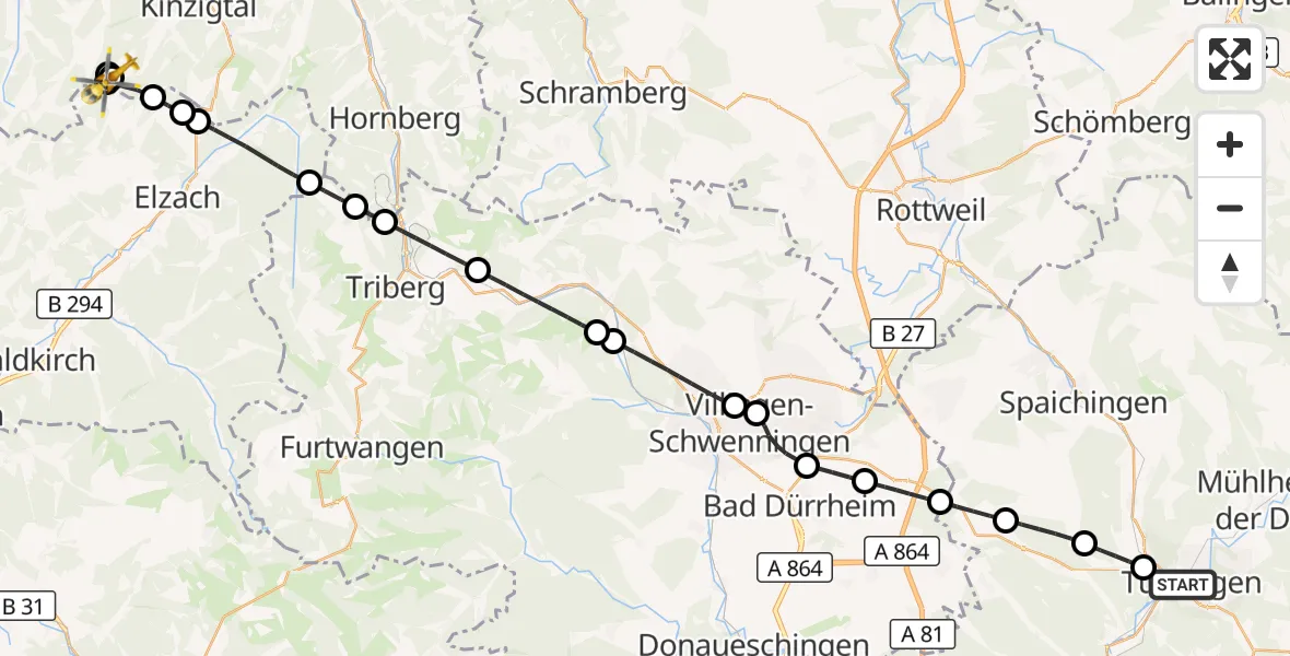Flugroute Rettungshubschrauber Tuttlingen - Biederbach, 06 April 2026, 14:38