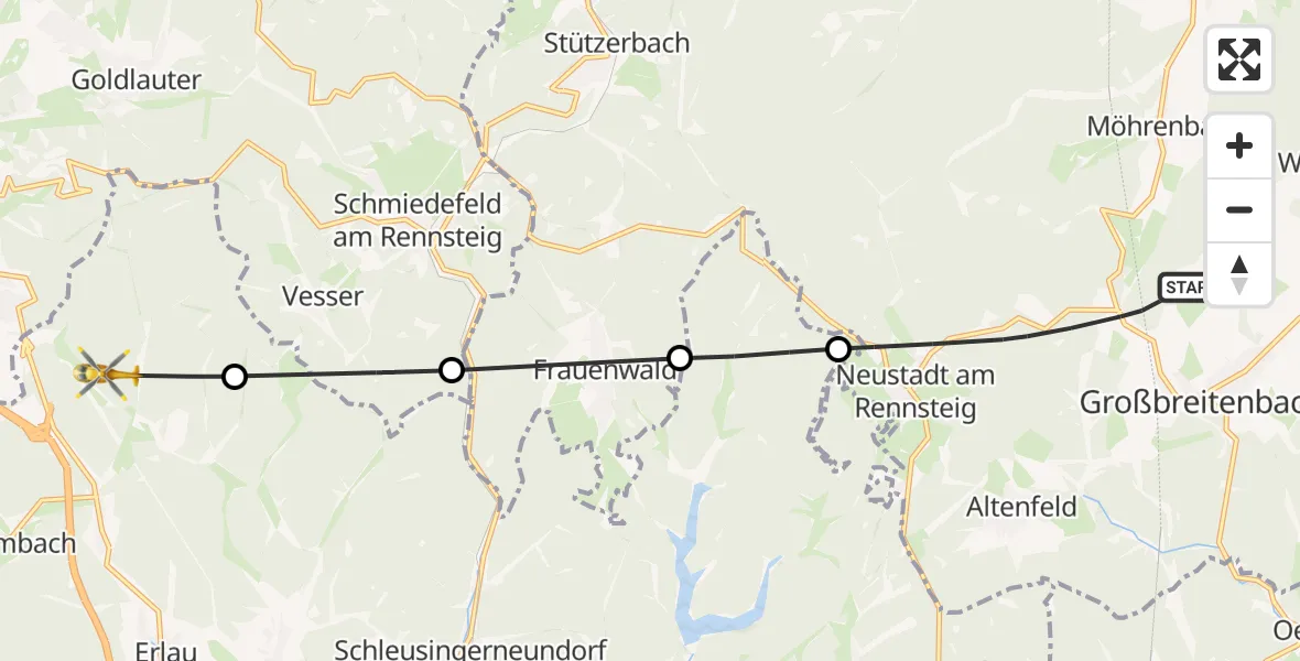 Flugroute Rettungshubschrauber Großbreitenbach - Schleusingen, 06 April 2026, 14:40